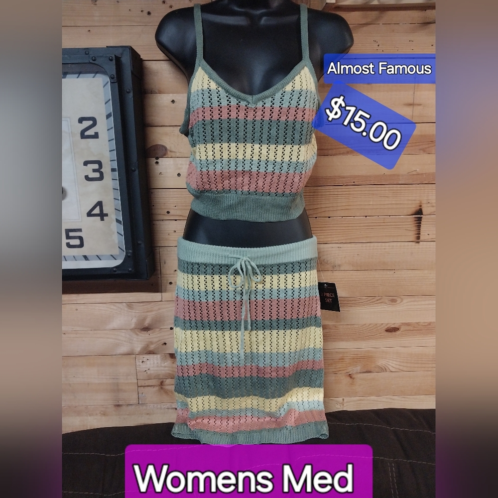 Almost Famous Striped Knit Midi Skirt Set
